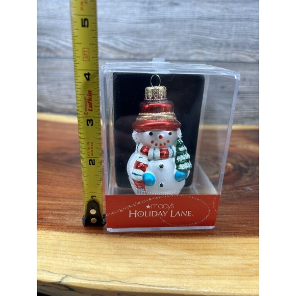 Macy's Holiday Lane Glass Snowman Collectible Christmas Ornament NIB - Picture 7 of 7